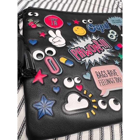 Anya Hindmarch Georgiana All Over Wink Sticker Clutch Bag Black Leather - Picture 8 of 9